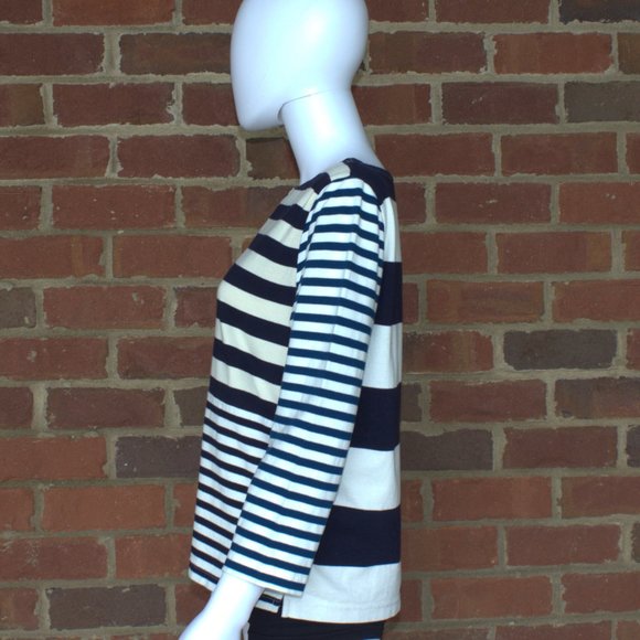 J. Crew | Patchwork Striped 3/4 Sleeve Shirt | Blue-White-Cream | F1456 | Size M - Picture 5 of 11